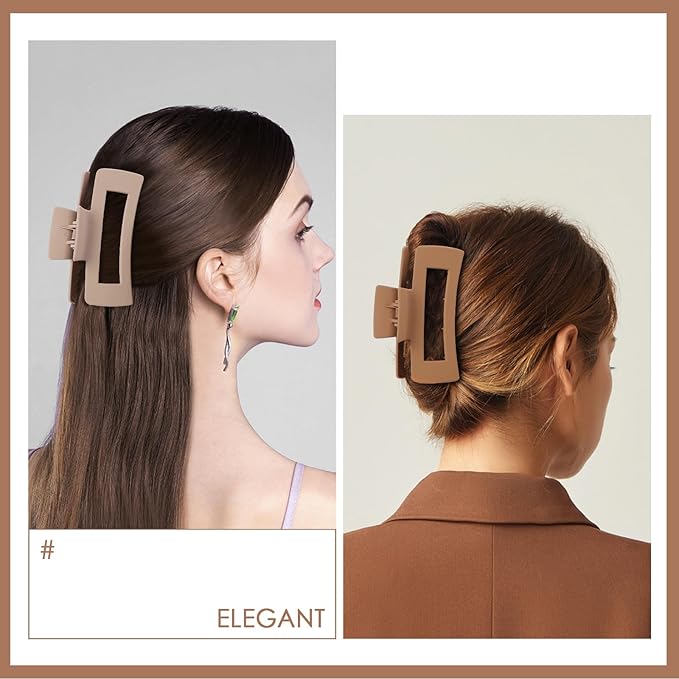 8 Pcs Large Hair Claw Clips 4.1 Inch Non-slip Big Square Matte Hair Claws for Women, Strong Hold Banana Clip for Thick Thin Hair(White/Khaki)
