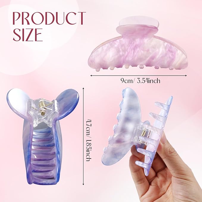 8 Pcs Large Acrylic Hair Claw Clips for Women Non-slip Strong Hold Jaw Clamps for Thick Thin Hair (Marble,Elegant Colors)