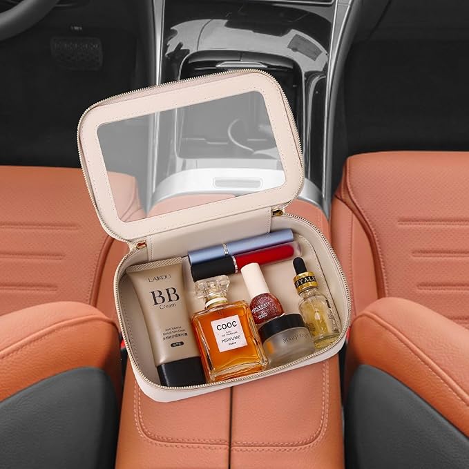 Clear Makeup Bag Small Cosmetic Bag Clear Travel Case Transparent Travel Toiletry Case Makeup Bag for Car with Zipper for Women (Beige, Small)