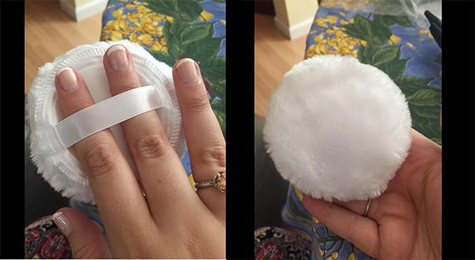 Anleolife 5Pcs White Large Fluffy Puffs For Body Powder Washable Face Powder 3 inch Blending Sponge Puff Round For Foundation Makeup Velour Puffs 5pcs/package