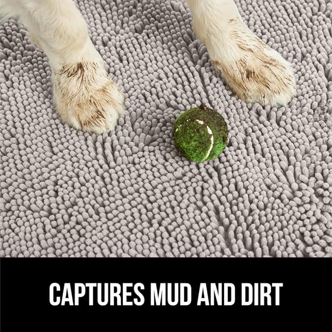 GORILLA GRIP SoakSTOPPER Dog Door Mat, 30x20 Machine Washable Rug Absorbent Doormat Captures Moisture Mud Dirt, Quick Dry Soft Chenille Entryway Rugs Indoor Entrance Mats for Dog Paws, Light Gray