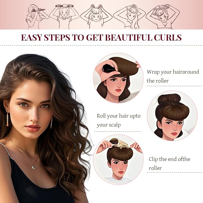 Heatless Hair Curler Heatless Curls Overnight Heatless Blowout with Luxury Cloth Bag Silk Scarf, Curling Rod Headband to Sleep in No Heat Curling with (burgundy, 3Rods)