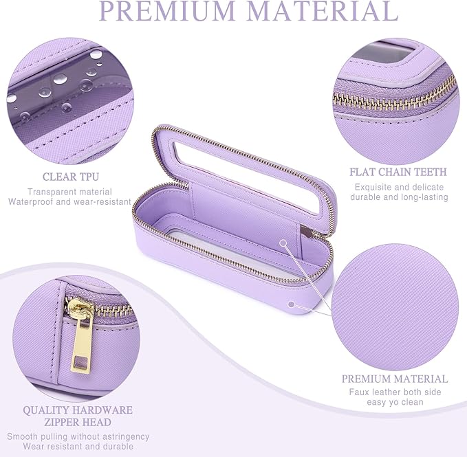 Clear Travel Makeup Bag with Brush Case Portable Transparent Cosmetic Bag and Toiletry Bag Waterproof Makeup Organizer with Zipper Car Essential for Women (Purple, M+Slim)