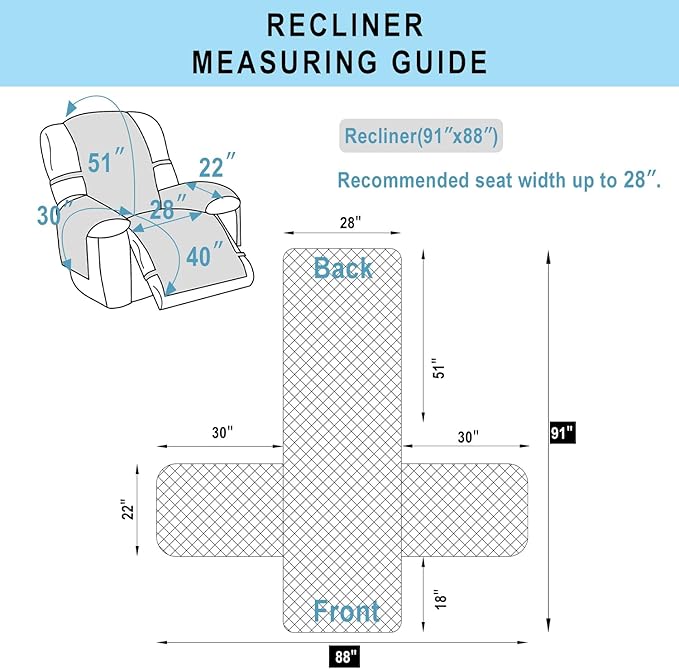 Recliner Chair Covers Reversible Sofa Cover Couch Cover for Pets Lazy Boy Furniture Protector(28''Recliner,Dark Grey/Light Grey)