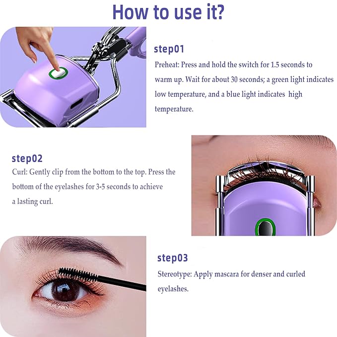 Pinkiou Heated Eyelash Curler - 10s Fast Preheating with Smart Temp Sensor, 24H Long Lasting Natural Curls, 2 Temp Modes Electric Lash Curler, USB-C Rechargeable Portable Eyelash Curler for Women