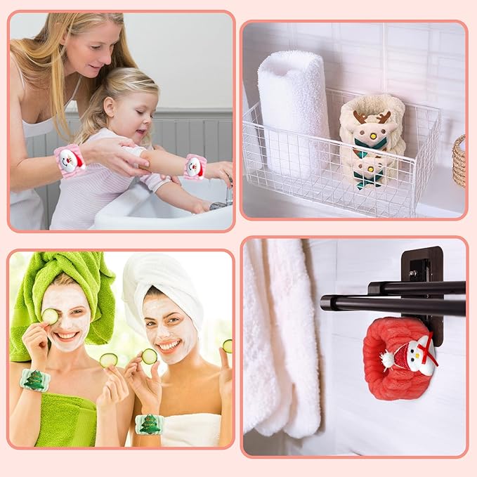 Crosize 8 Pcs Microfiber Wrist Bands for Washing Face, Women's Absorbent Face Washing Wristbands, Prevent Water from Spilling Down Your Arms, Christmas