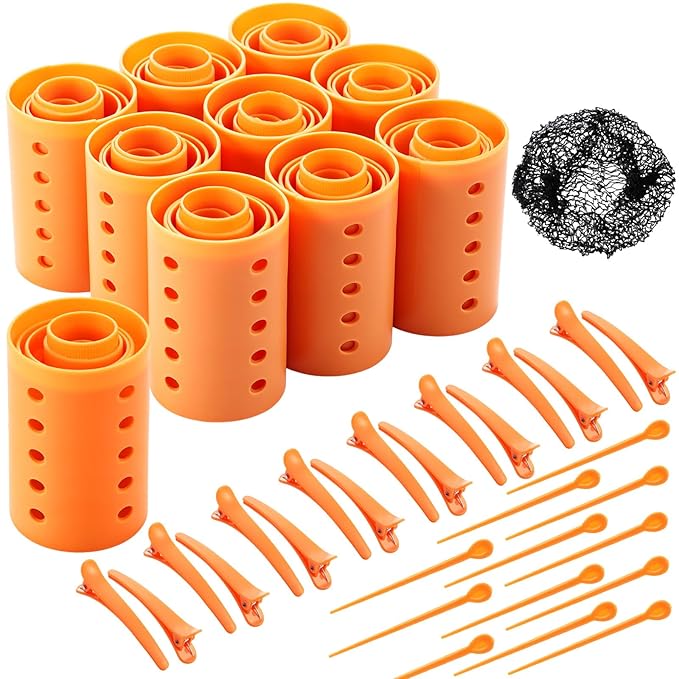 WILLBOND 141 Pcs Hair Rollers Set Include Plastic Hair Rollers with Pins and Clips(Orange)