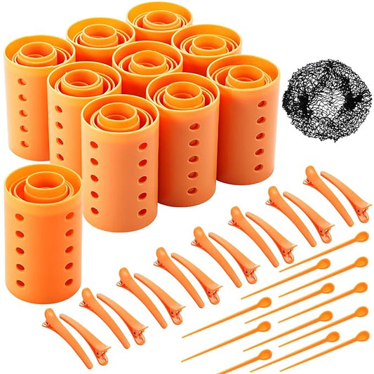 WILLBOND 141 Pcs Hair Rollers Set Include Plastic Hair Rollers with Pins and Clips(Orange)