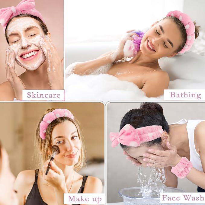 Canitor Spa Headbands Wrist Band Set with Hair Clip Skincare Headbands for Washing Face Non Slip Puffy Makeup Headband Wrist Towel Cute Preppy Teen Girl Birthday Gifts Trendy Stuff