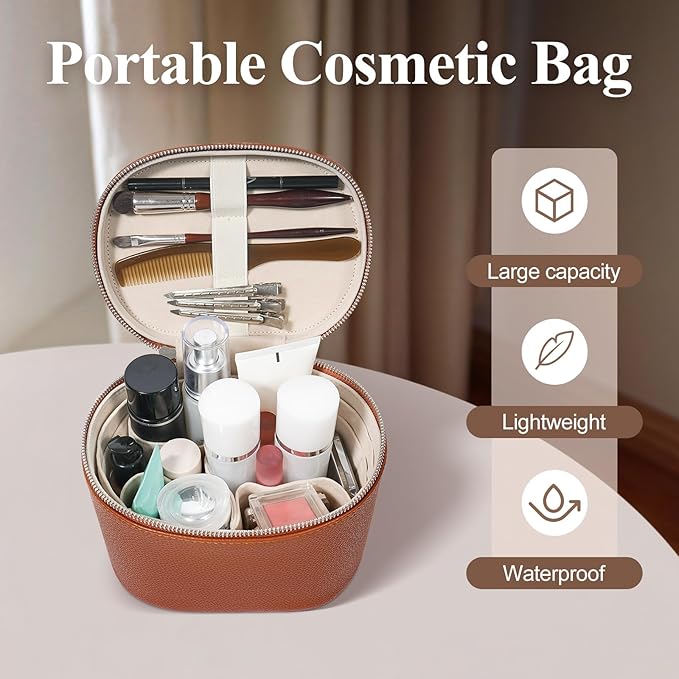 honitty Makeup Bag, Checkered Make up Case with Compartments and Handle, Portable Cosmetic Organizer Bags,Toiletry Bag for Women