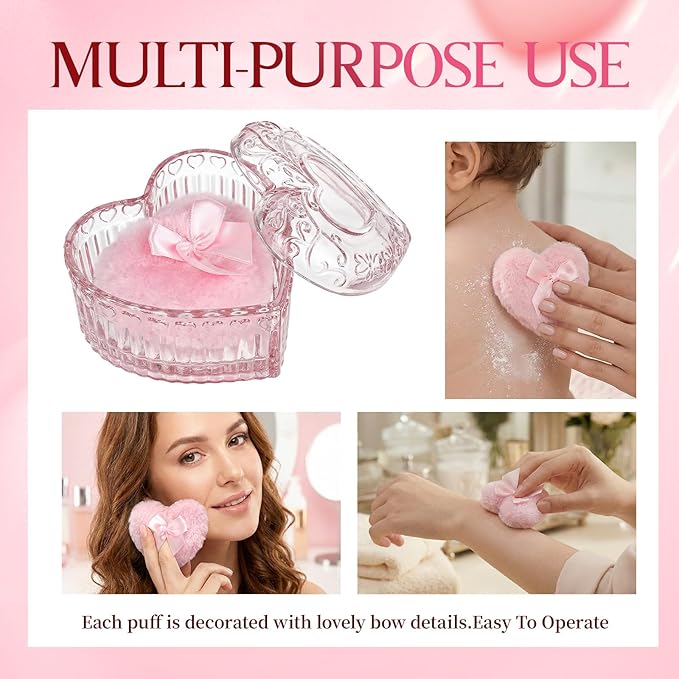 Body Powder Puff and Container Powder Container with Puff Crystal Case Soft Washable Reusable Velour Face Body Wet Dry Makeup