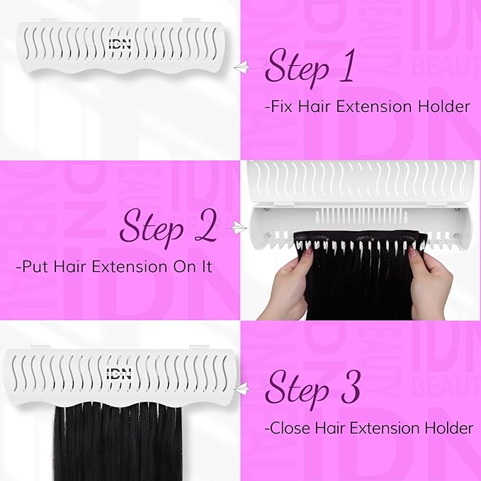 IDN BEAUTY Hair Extension Holder Stand for Styling, 4 Installation Modes With Tool, Hair Extension Holder Designed to Securely Hold Your Extensions for Washing, Styling, Packing and Storing (White)