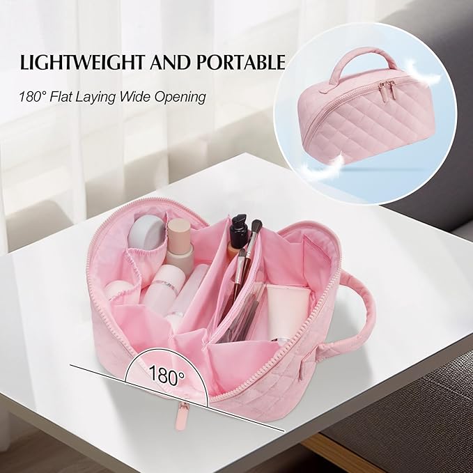 Makeup Bag, Quilted Makeup Bag, Puffy Travel Make up Bags, Cosmetic Organizer Bag, Waterproof Toiletry Bag for Women
