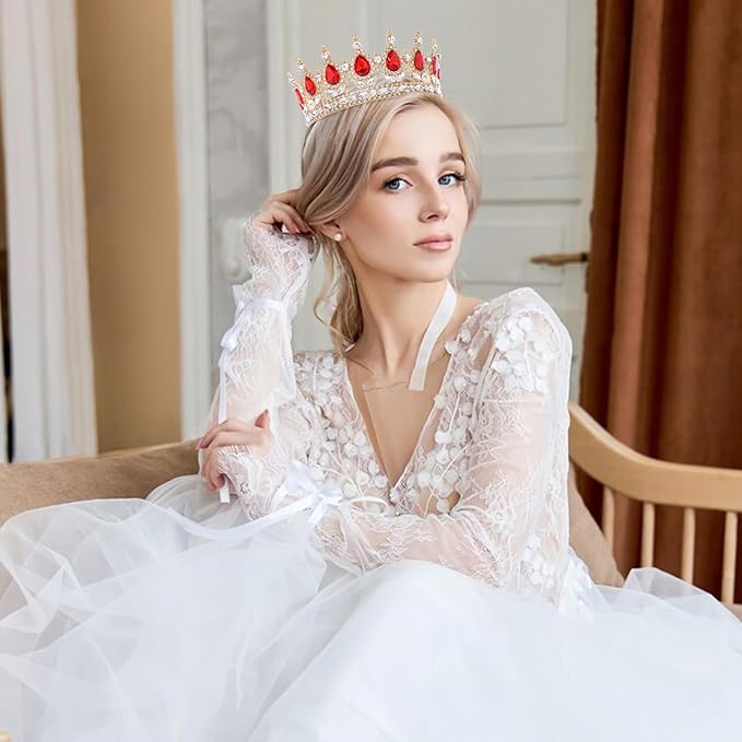 Red Queen Crown for Women Crystal Tiara for Women Rhinestone Wedding Headband for Bride Hair Accessories for Costume Birthday Party Prom Gifts