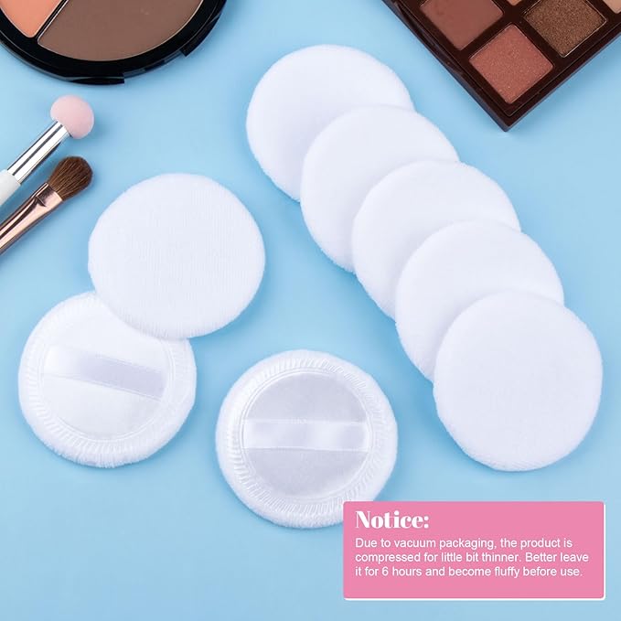 25 Pack 60mm Round Powder Puffs for Foundation Makeup Applicators, Soft Cotton Skin-Friendly Face Powder Sponge Velour Velet Puffs Pads for Cream Cosmetics- White