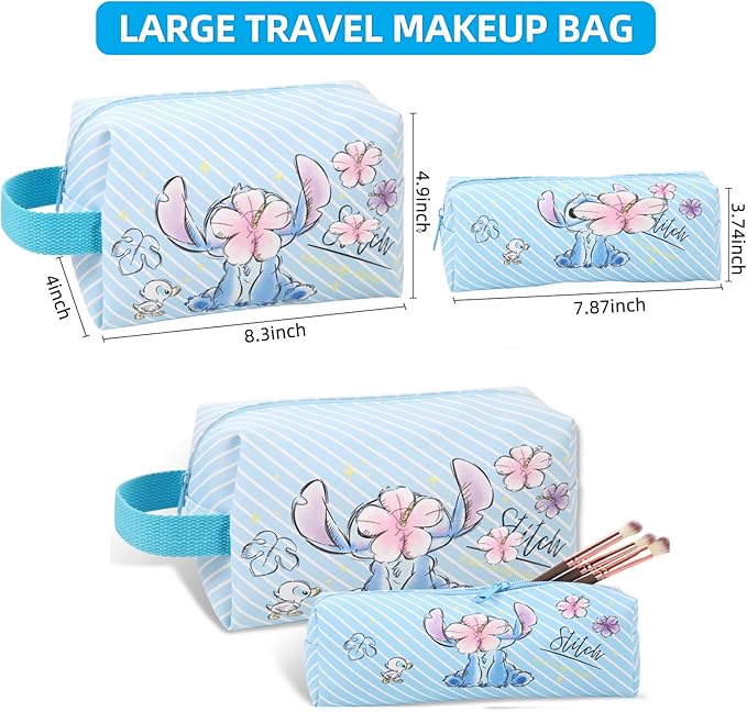 Travel Cosmetic Bag, Large Capacity Cartoon Cosmetic Pouch Makeup Bag with Zipper, Travel Toiletry Bag Makeup Accessories Organizer, The Best Gift for Women (Blue)