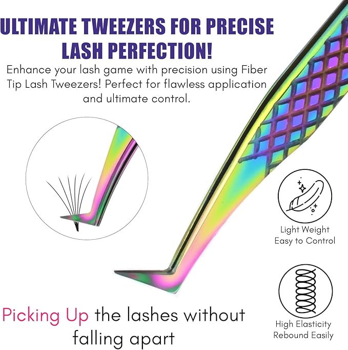 2pcs Fiber Tip Lash Tweezer Set – Fine Axe Tip Volume Boot Tweezer & Isolation Tweezer, Precision Eyelash Extension Tools, Stainless Steel, Non-Slip Grip for Classic, Mega Volume Lashing (Multi)