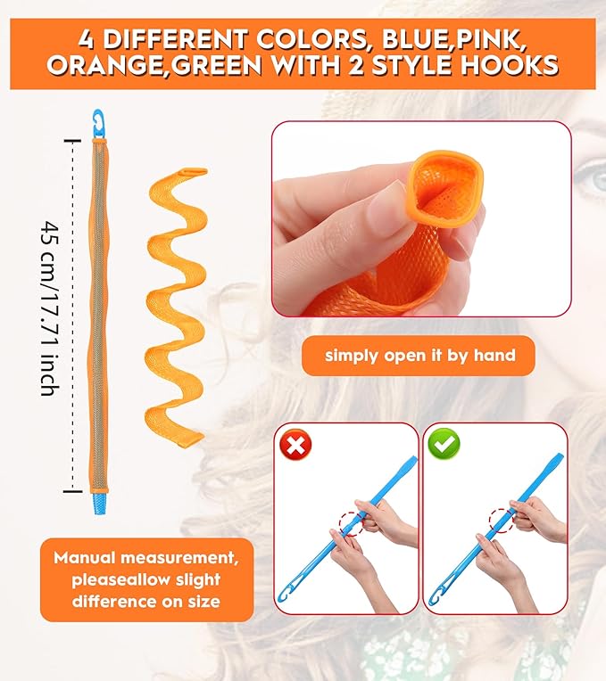 42 Pieces Heatless Waves Hair Curler, No Heat Damage Wavy Hair Curlers with 2 Sets of Styling Hooks, Heatless Curls for Women Girls Long Medium Hair (4 Colors,45cm/ 17.7")