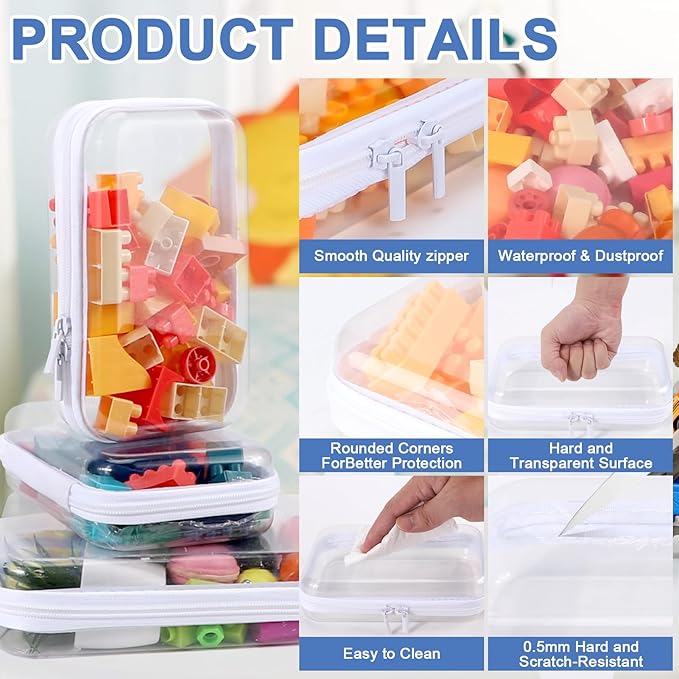 Clear Hard Shell Zipper Case Clear Zipper Pouches, Travel Toiletry Bag & Waterproof Makeup Organizer, Diaper bag, Plastic Pouch for Office Home Storage, White 3 Pack, LSS