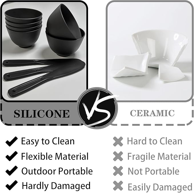 9Pcs Silicone Facial Mask Bowl DIY Face Mask Mixing Bowl for Facials Home Salon Spa Skin Applicator Bowl with Stir Sticks, Black