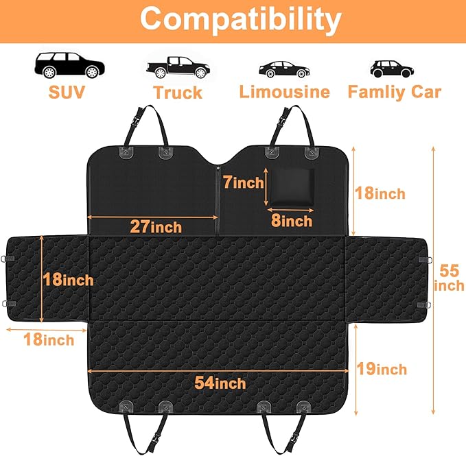 Mancro Dog Car Seat Cover for Back Seat, 2025 Upgraded 600D Heavy Duty Waterproof & Scratch-Resistant Dog Hammock for Car, Back Seat Pet Cover for Dogs with Sedan, and SUVs, Standard, Paw Prints