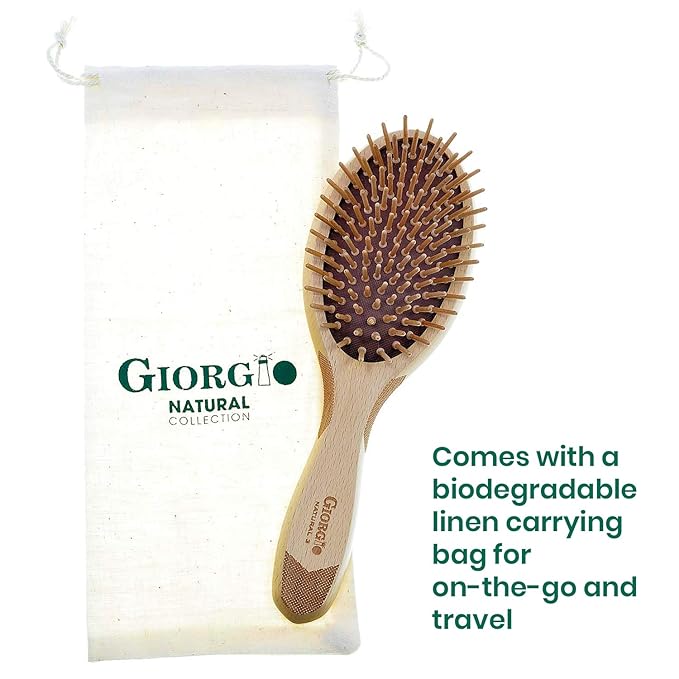 Giorgio Eco Friendly Wooden Bristle Hairbrush Set - Detangling Brush and Hair Growth Brush for Thick or Long Hair - Paddle Hair Brush with Anti Static Beechwood and Silicone Massage Cushion