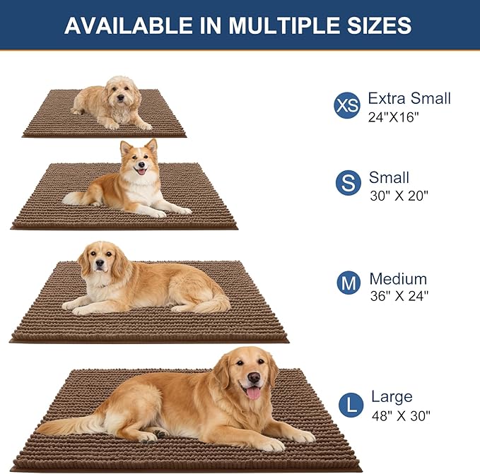 OLANLY Dog Door Mat for Muddy Paws 24x16, Ultra Absorbent Chenille Mud Doormat, Non-Slip Washable and Dirt Trapping Doormat for Indoor Entryway, Quick-Dry Indoor Pet Bed Mats for Dogs, Mocha