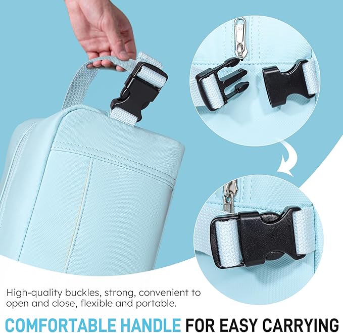 NOL Natural Organic Lifestyle Nylon Waterproof Makeup Bag Lightweight Travel Toiletry Bag for Adults, Reusable, Zip Closure with Buckle Handle, Snack Bag, Travel Cosmetic Bag,Light blue