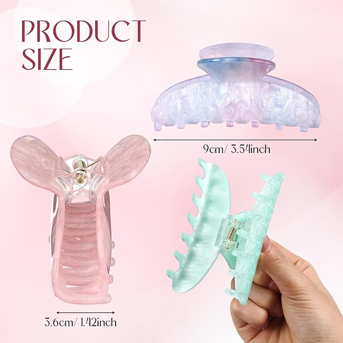 8 Pcs Large Acrylic Hair Claw Clips for Women Non-slip Strong Hold Jaw Clamps for Thick Thin Hair(French,Starry Sky Color)