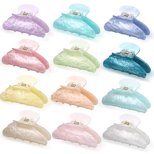 12 Pcs Large Acrylic Hair Claw Clips for Women Cute Non-slip Hold Jaw Clamps Bulk for Thick or Thin Hair French Barrettes Accessories