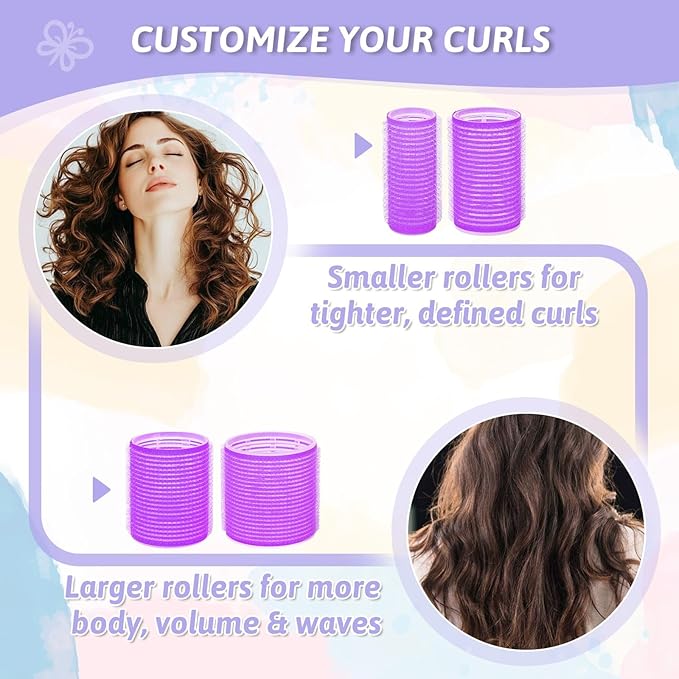 50 Pcs Rollers Hair Curlers Set with 24Pcs Self Grip Hair Rollers 4 Sizes and 24 Pcs Clips for Blowout Look Long Medium Short Thick Hair Volume