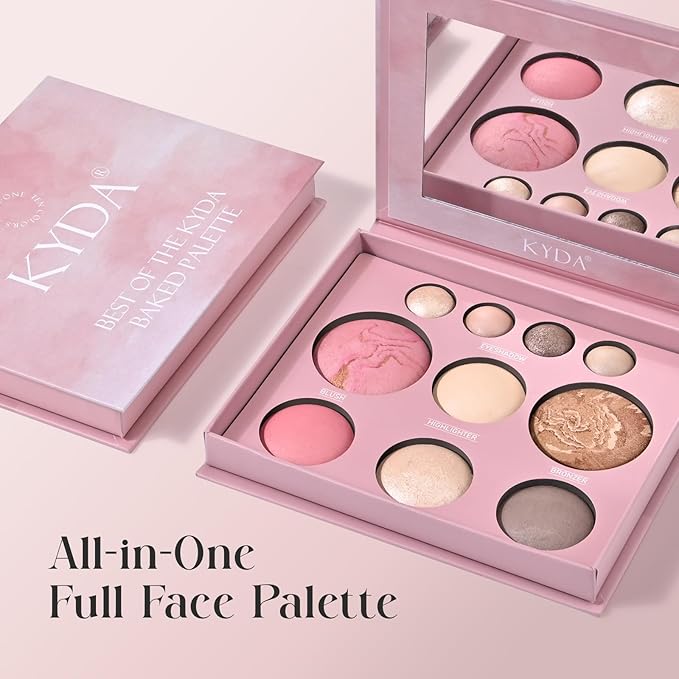 10 Color The Best of the Baked Makeup Palette, Full Size 4-in-1 Baked Powder Palette with Blush, Highlighters, Bronzer and 4 Eyeshadows, Travel-Friendly Compact, Highly Pigmented, Long Lasting