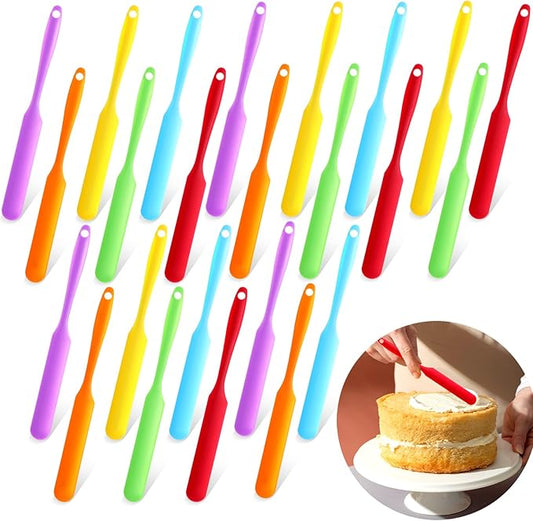24pcs Jar Spatula,Silicone Jar Scraper with Long Handle,Jam Spreader Cake Cream Butter Spatulas, Silicone Spatula Waxing Applicator for Home Salon Body Use