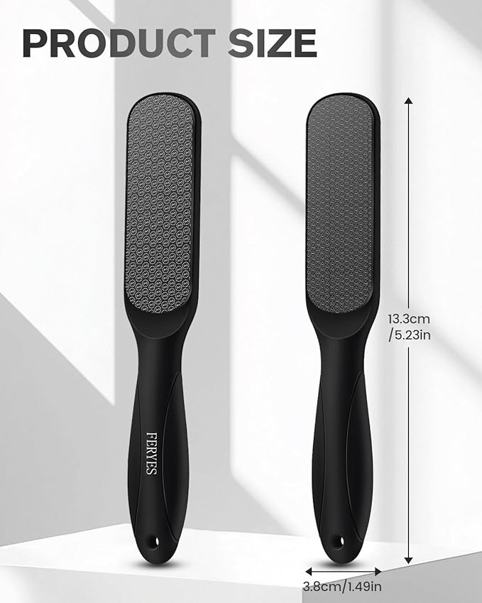 FERYES Dual-Sided Glass Foot File – Long Handle Foot Scrubber for Dead Skin, Cracked Heel Repair, Pedicure Tools for Callus Removal, Glass Pumice Stone Foot Scraper - Black