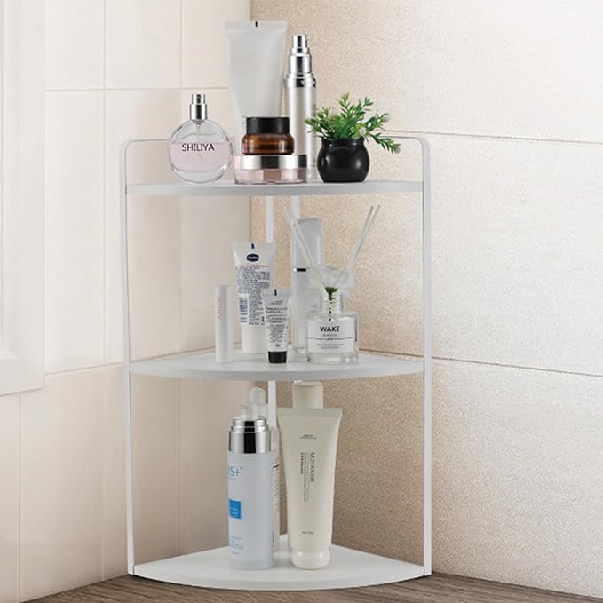 3 Tier Corner Bathroom Counter Organizer, Countertop Organizer, Vanity Organizers, Bathroom Storage Sink Shelf, Wooden Metal Counter Shelf, Perfume Organizer for Makeup Tray (Large Capacity-White)