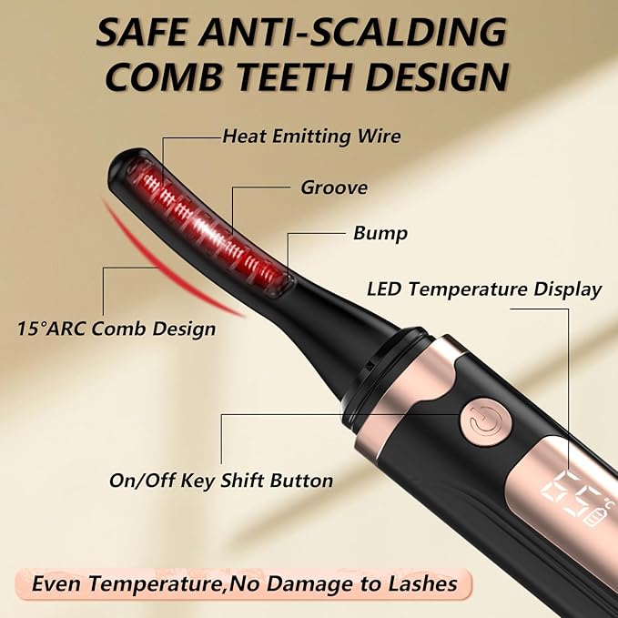 Heated Eyelash Curler - Heated Lash Curler Electric Eyelash Curler 4 Temp Settings for Makeup Tools for Achieving A Natural Curl and Long Lasting Eyelashes, Designed for Women, Black