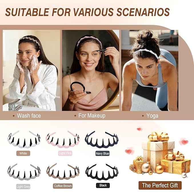 Molizummy 6 PCS Zig Zag Headbands for Women and Men, Non Slip Wavy Head bands with Teeth Comb, Plastic U Shape Headbands for Girls, Classic 90s Hair Accessories for Face Washing Skin Care Makeup