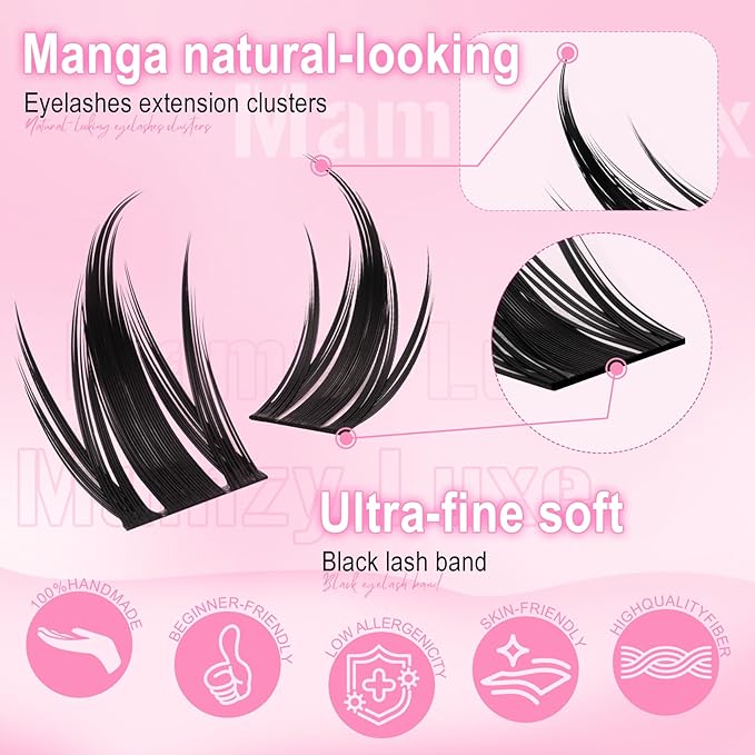 Manga Lash Clusters Kit Wispy 10-16MM Eyelash Clusters Kit CC-Curly Anime Individual Lashes Clusters Kit DIY Natural Cluster Eyelash Extensions Kit with Lash Bond and Seal and Eyelashes Tweezers