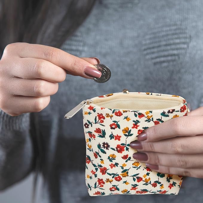Abbylike 4 Pcs Small Makeup Bag Corduroy Cosmetic Pouch with Zipper Portable Little Bags for Purse Mini Pouch Cute Makeup Purse for Coin Essentials Items Women(Elegant)