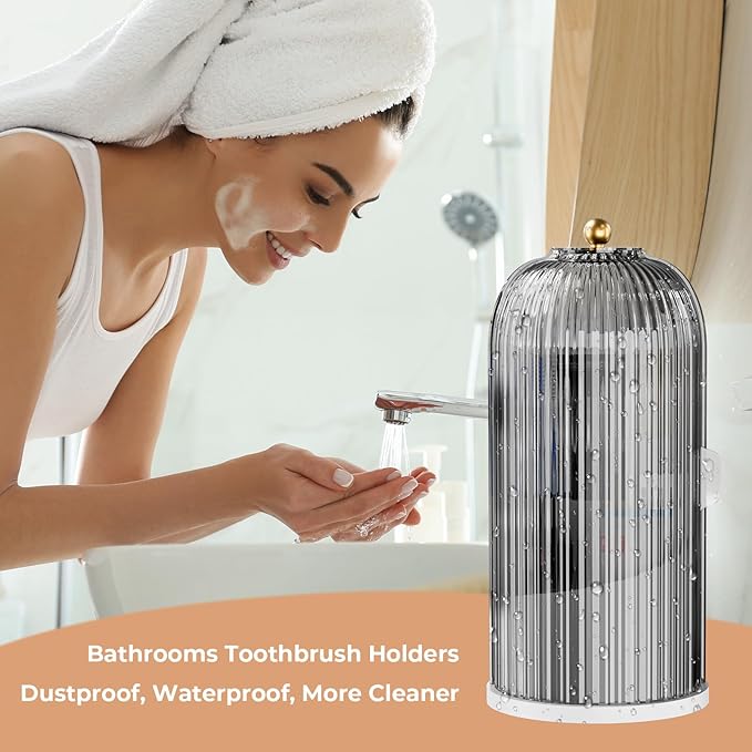 Toothbrush Holders with Sliding Lid for Bathroom Counter Organizer, Tooth Brush Toothpaste Holder for Bathroom Vanity Makeup Brushes Holder -Grey