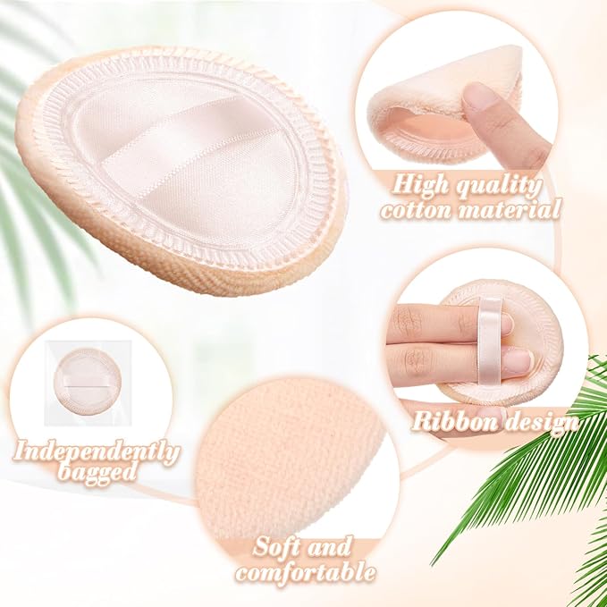40 Pcs Cotton Powder Puffs Bulk Washable, 2.36 Inch Round Makeup Dusting Puff with Ribbon for Loose and Pressed Powder Face Body Cosmetic, Beige