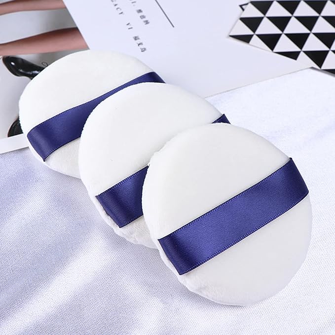 Powder Puff 3 Pieces 3 Inch Soft Powder Makeup Puffs Pads Makeup with Ribbon Face Powder Puffs for Loose and Foundation (3PCS Large Size 3 Inch)