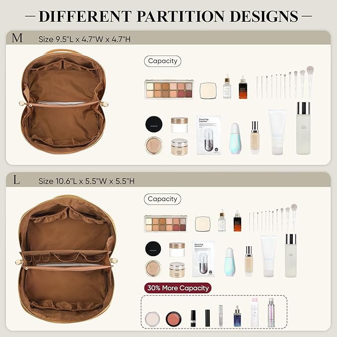 Travel Makeup Bag, Large Capacity Cosmetic Bags for Women, Waterproof Portable Pouch Open Flat Make up Organizer Bag with Dividers and Handle, Toiletry Bag for Essentials