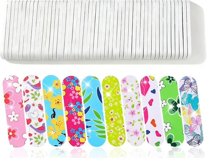 50-Pack 180 Grit Double Sided Disposable Nail Files & Emery Boards for Natural Nails - Bulk Mini/Small Grit Nail File Set for Home Salon, Manicure/Pedicure