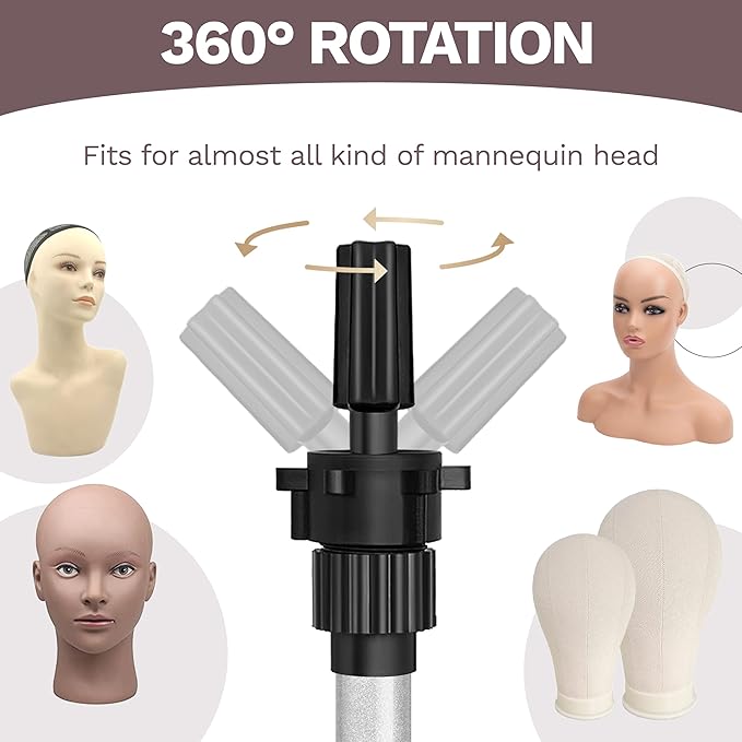 Wig Stand Tripod 50 Inch Metal Wig Mannequin Head Tripod Stand For Hairdressing Training Head Adjustable Wig Tripod Stand with Tool Tray (Silvery, Mannequin Head Not Included)