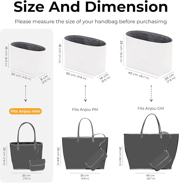 Handbag Organizer Insert for Anjou Mini Bag,Custom Fit Inside Premium Slate Gray Lightweight Water Resistant Purse Insert with Cup Holder Accessories