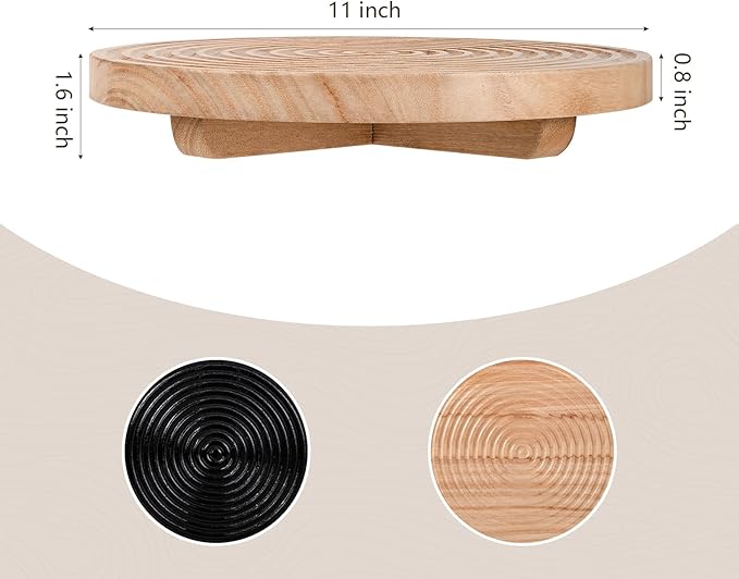 Round Decorative Tray Farmhouse Bathroom Decor Wood Riser Kitchen Countertop Organizer for Perfume, Candle, Plant, 11 inch Burlywood