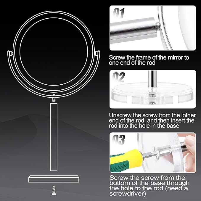 MIYADIVA Makeup Mirror, 30X Magnifying Mirror for Desk, 1X/30X Table Mirror with Stand, Double-Sided Vanity Mirror, Travel Makeup Mirror with Magnification, Desk Mirrors for Home and Office 8 in
