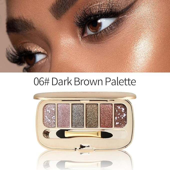 6-Color Glitter Eyeshadow Palette – High Pigment Shimmer Metallic Eye Shadow Kit, Long-Lasting Blendable Sparkle Shades for Daily Makeup, Party Glam, Festival & Creative Eye Looks 06#