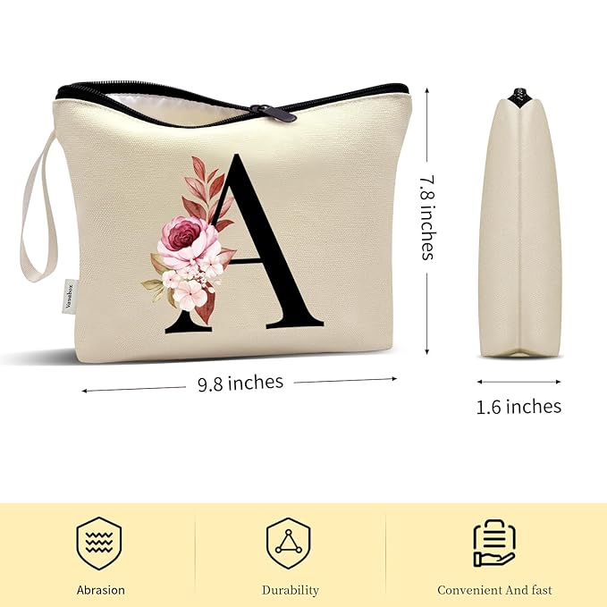 Vavabox A-Z Personalized Makeup Bag, Birthday Gifts for Women Mom, Gifts for Best Friend, Bride Bridesmaid Cosmetic bag (Y, Yellow)